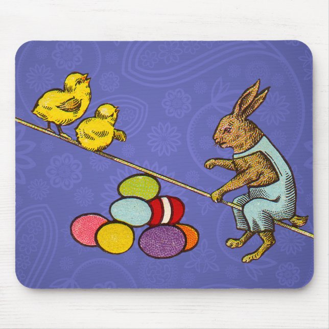 Easter Bunny chickens eggs illustration Mouse Pad (Front)