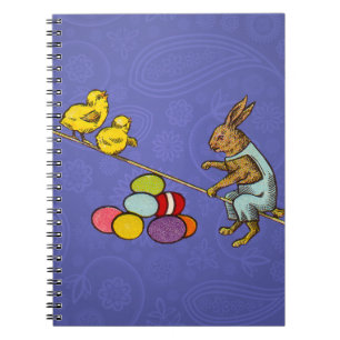 Easter Bunny chickens eggs illustration Notebook