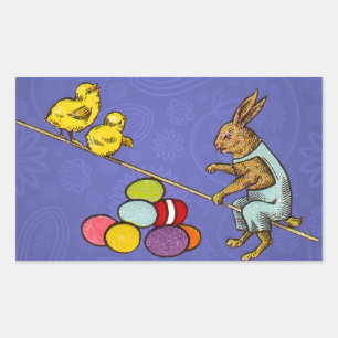 Easter Bunny chickens eggs illustration Rectangular Sticker