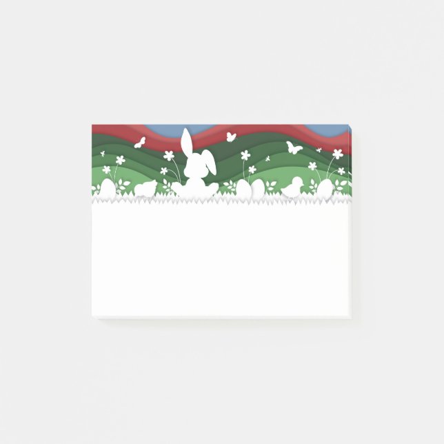 Easter bunny, chicks and egg hunt landscape post-it notes (Front)