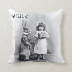 Easter Bunny Chocolate Girl Antique Photo Cushion