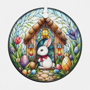 Easter Bunny Church Eggs Stained Glass Flowers Metal Tree Decoration