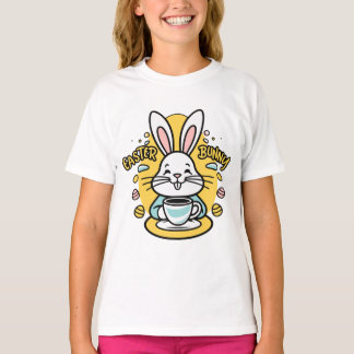 Easter Bunny Coffee Lover Funny Cartoon Design T-Shirt