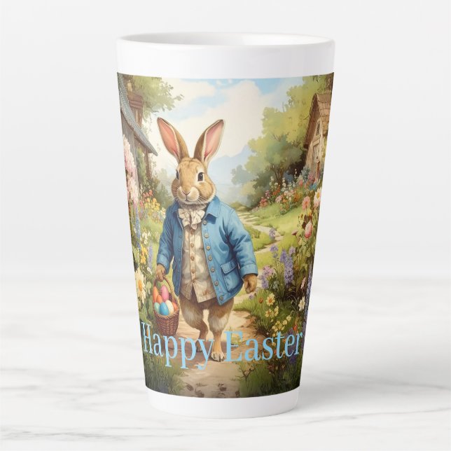 Easter Bunny Collecting Easter Eggs Latte Mug (Front)