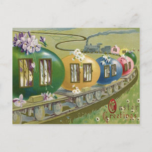 Easter Bunny Coloured Egg Cage Train Holiday Postcard