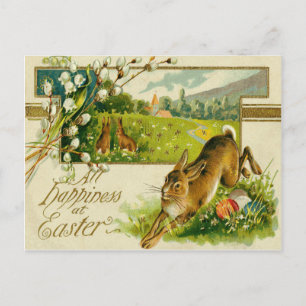 Easter Bunny Coloured Egg Church Holiday Postcard