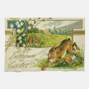 Easter Bunny Coloured Egg Church Tea Towel