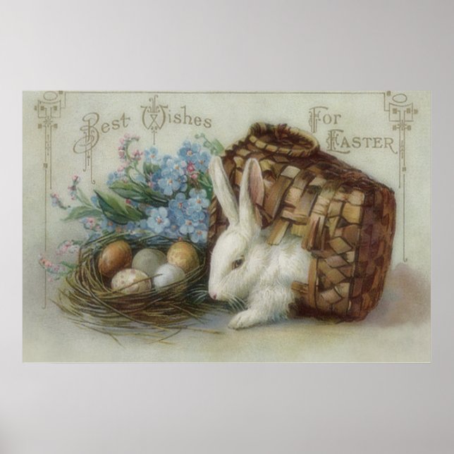 Easter Bunny Coloured Painted Egg Basket Forget Me Poster (Front)