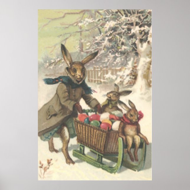 Easter Bunny Coloured Painted Egg Sled Snow Poster (Front)