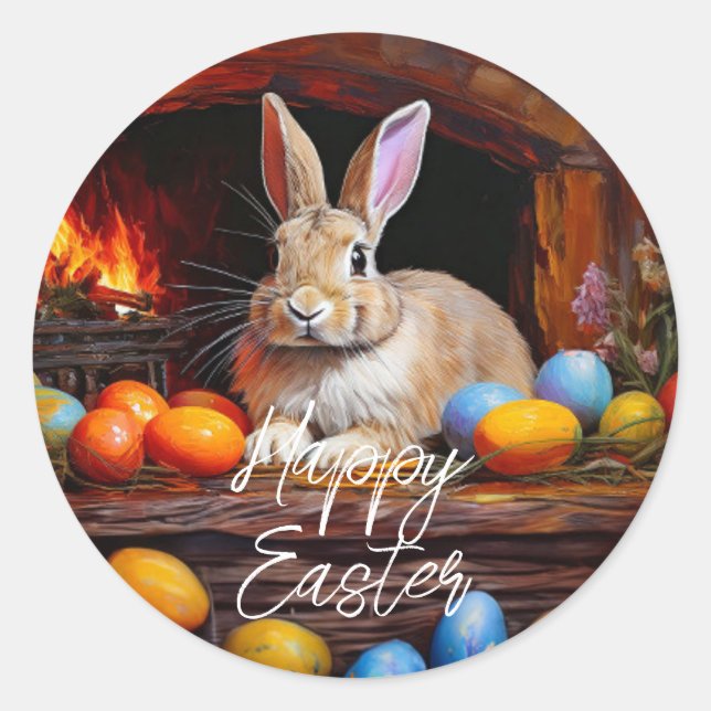 Easter Bunny Colourful Easter eggs Happy Easter Classic Round Sticker (Front)