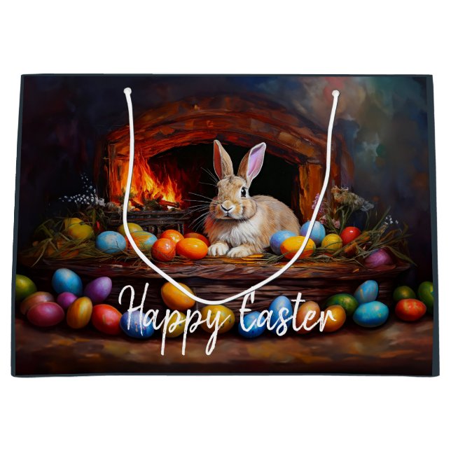 Easter Bunny Colourful Easter eggs Happy Easter Large Gift Bag (Front)