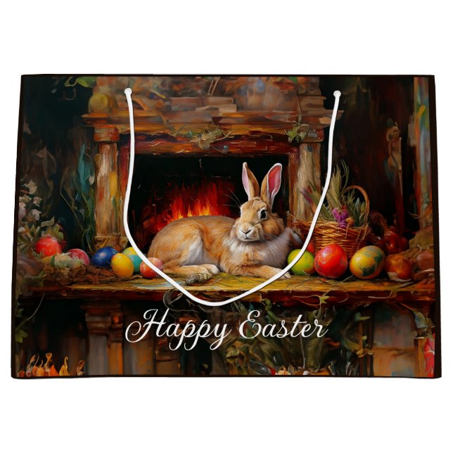 Easter Bunny Colourful Easter eggs Happy Easter Large Gift Bag (Front)