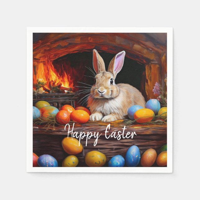 Easter Bunny Colourful Easter eggs Happy Easter Napkin (Front)
