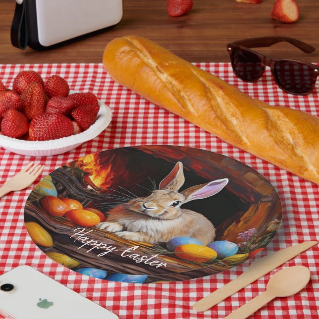 Easter Bunny Colourful Easter eggs Happy Easter Paper Plate (Picnic)