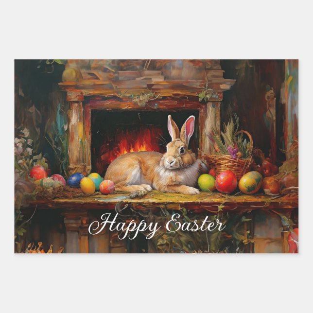 Easter Bunny Colourful Easter eggs Happy Easter Wrapping Paper Sheet (Front)