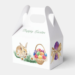 Easter bunny, colourful eggs and daisy favour box