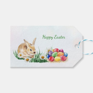 Easter bunny, colourful eggs and daisy gift tags