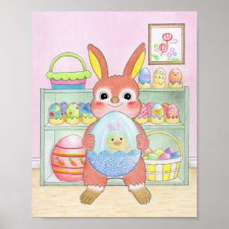 Easter Bunny Colourful Eggs Cute Kids Poster