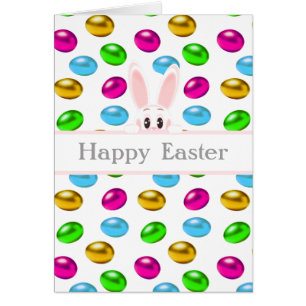 Easter Bunny & Colourful Eggs on White