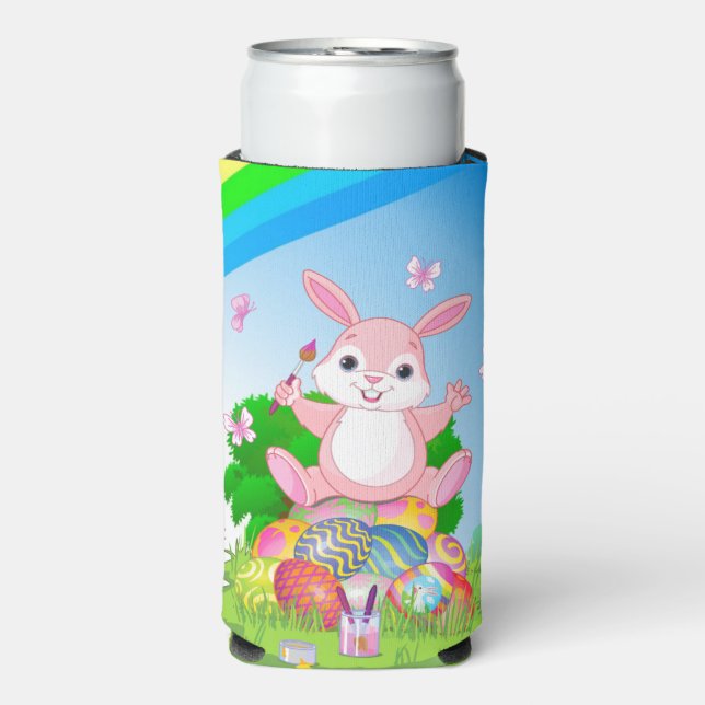 Easter Bunny Colourful Eggs Personalise Text Seltzer Can Cooler (Seltzer Front)