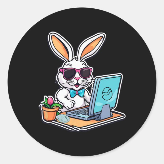 Easter Bunny Computer Video Game Lovers 1  Classic Round Sticker (Front)