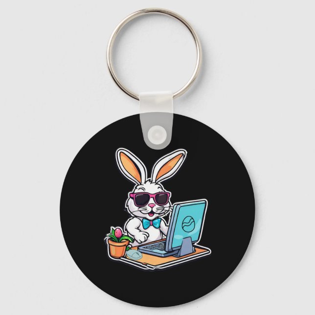 Easter Bunny Computer Video Game Lovers 1  Key Ring (Front)