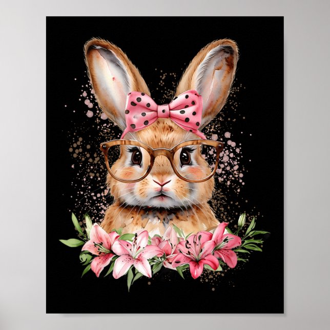 Easter Bunny Coquette Bow Flower Easter Day Bunny  Poster (Front)