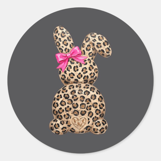 Easter Bunny Coquette Bow Leopard Classic Round Sticker (Front)