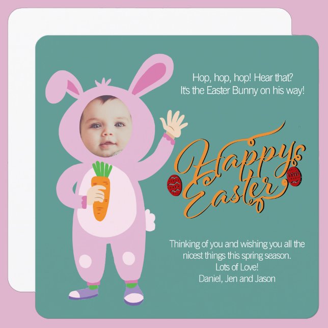 Easter Bunny Costume Trendy  Personalised Photo Card (Creator Uploaded)