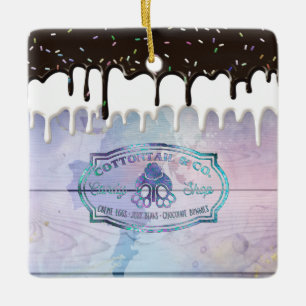 Easter Bunny Cottontail Candy Shop Sign Chocolate  Ceramic Ornament
