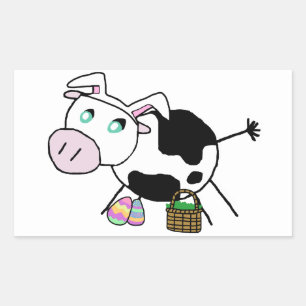 Easter Bunny Cow Rectangular Sticker