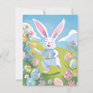Easter Bunny   Cute Easter Pastel Wildflower Holiday Card