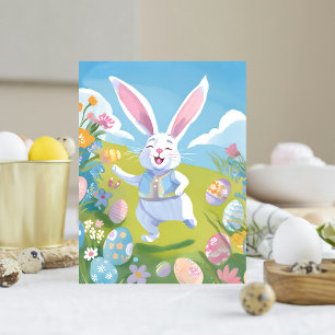 Easter Bunny   Cute Easter Pastel Wildflower Holiday Postcard