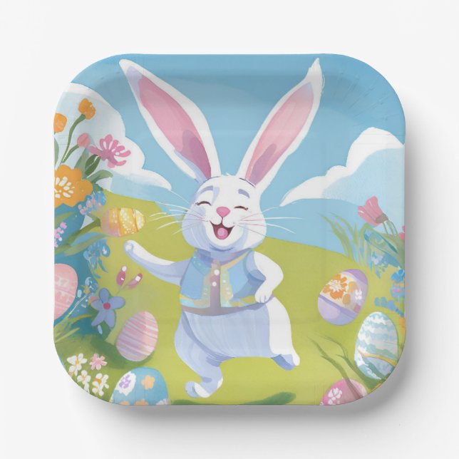 Easter Bunny | Cute Easter Pastel Wildflower Paper Plate (Front)