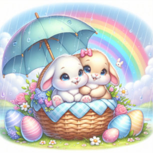 Easter Bunny Cute Floral Sticker in Spring Colours
