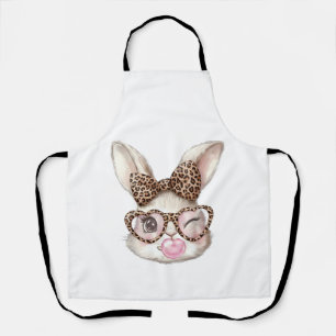 Easter Bunny Cute Glasses Leopard Bunny Rabbit Eas Apron