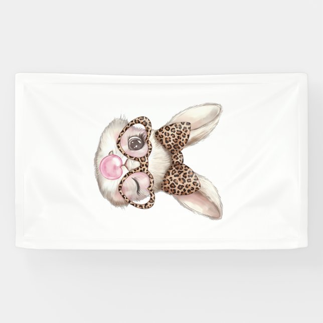 Easter Bunny Cute Glasses Leopard Bunny Rabbit Eas Banner (Horizontal)