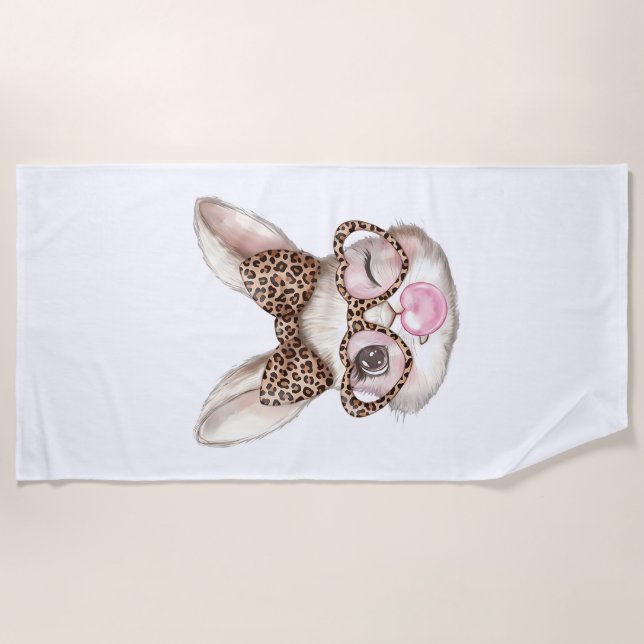 Easter Bunny Cute Glasses Leopard Bunny Rabbit Eas Beach Towel (Front)