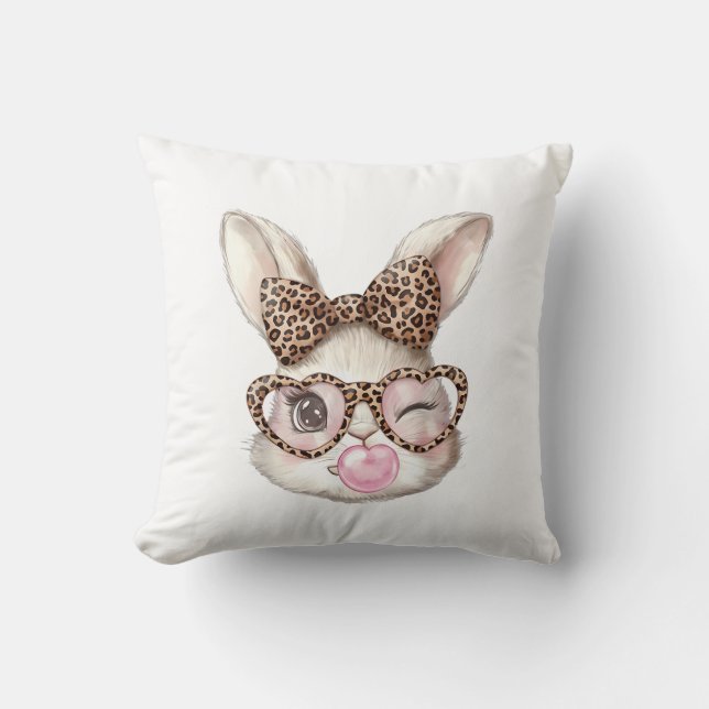Easter Bunny Cute Glasses Leopard Bunny Rabbit Eas Cushion (Front)