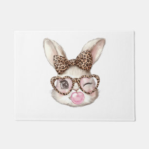 Easter Bunny Cute Glasses Leopard Bunny Rabbit Eas Doormat