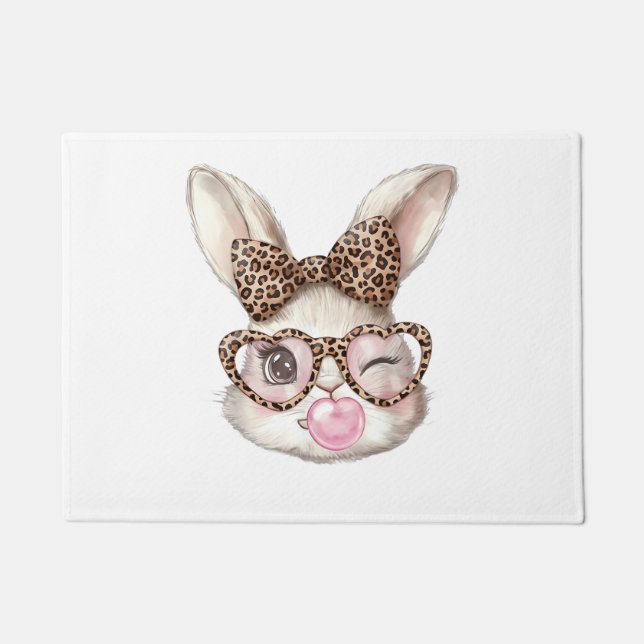 Easter Bunny Cute Glasses Leopard Bunny Rabbit Eas Doormat (Front)
