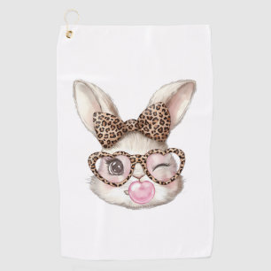 Easter Bunny Cute Glasses Leopard Bunny Rabbit Eas Golf Towel