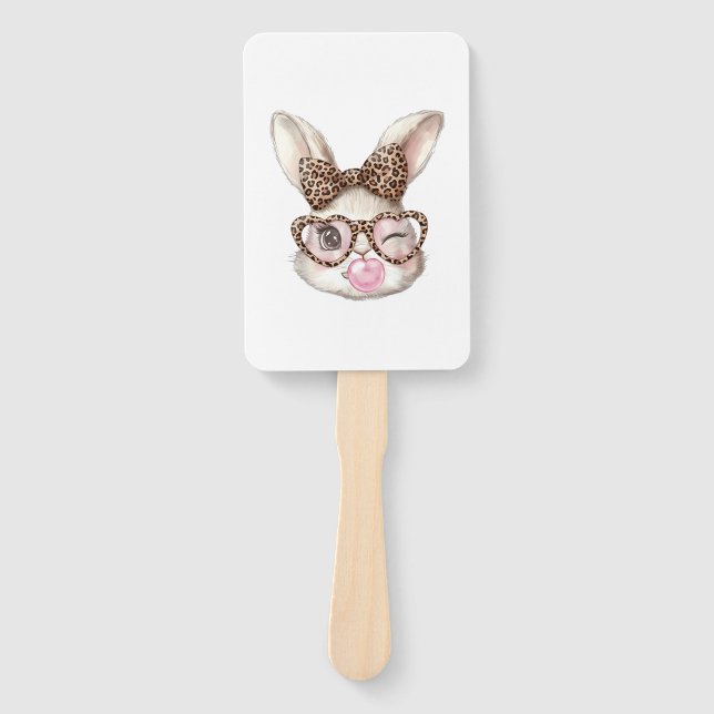 Easter Bunny Cute Glasses Leopard Bunny Rabbit Eas Hand Fan (Front)
