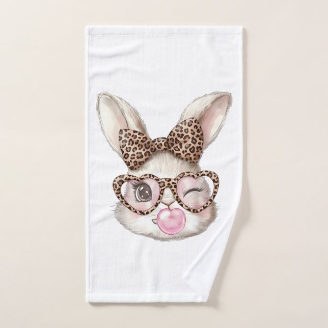 Easter Bunny Cute Glasses Leopard Bunny Rabbit Eas Hand Towel (Hand Towel)