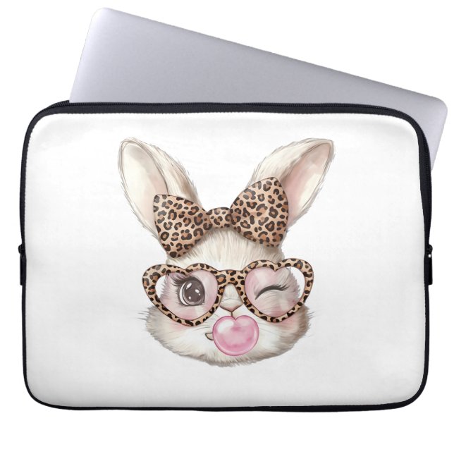 Easter Bunny Cute Glasses Leopard Bunny Rabbit Eas Laptop Sleeve (Front)