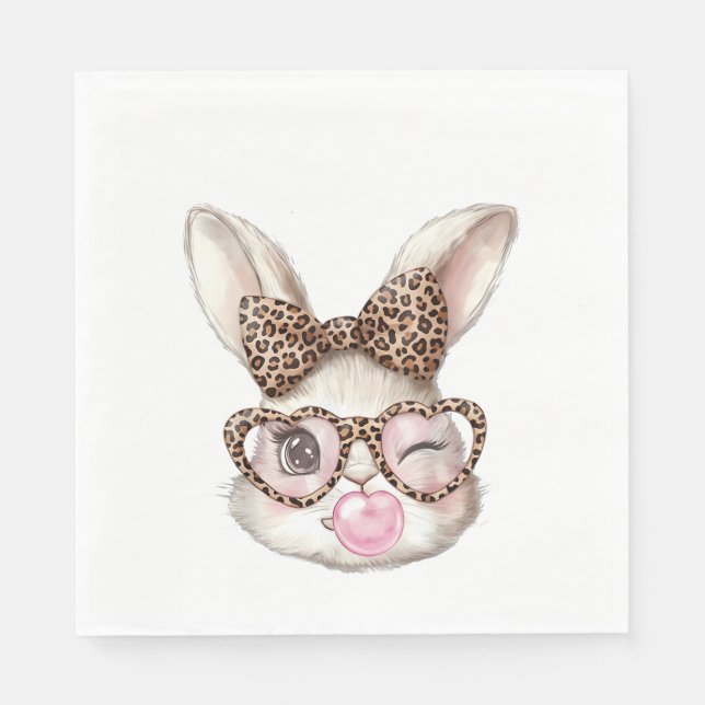 Easter Bunny Cute Glasses Leopard Bunny Rabbit Eas Napkin (Front)