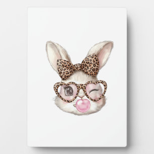 Easter Bunny Cute Glasses Leopard Bunny Rabbit Eas Plaque