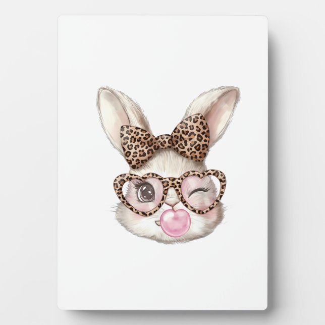 Easter Bunny Cute Glasses Leopard Bunny Rabbit Eas Plaque (Front)