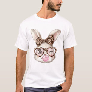 Easter Bunny Cute Glasses Leopard Bunny Rabbit Eas T-Shirt