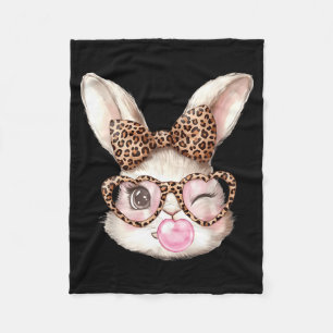 Easter bunny cute glasses leopard bunny rabbit fleece blanket
